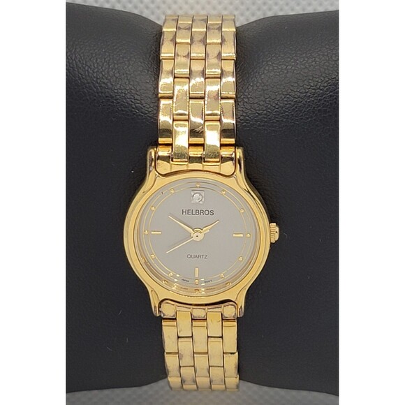 Womens Helbros 02921D Round Gold Tone Gray Dial Link Bracelet Analog Watch 01 main image 8